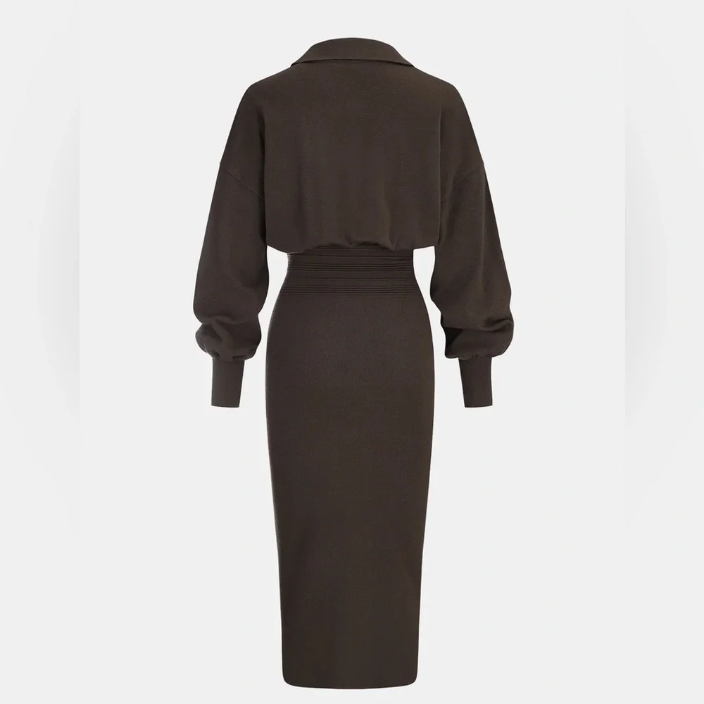 Commense Cinched Waist Knit Shirt Dress - Picture 2 of 5